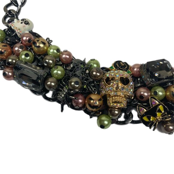 Betsey Johnson Halloween Statement Bib Necklace Skull Spider Cat Ghost Glow Bead - Picture 16 of 16